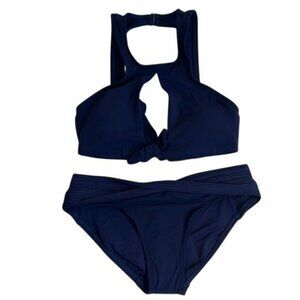 Robin Piccone Ava High Neck Cutout Tie Bikini Set - XS